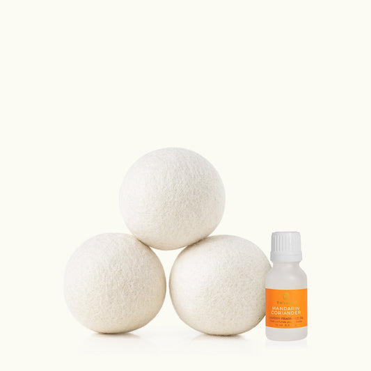 Mandarin Coriander Wool Dryer Balls & Laundry Fragrance Oil Set